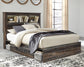 Drystan Queen Bookcase Bed with 2 Storage Drawers with Mirrored Dresser, Chest and Nightstand