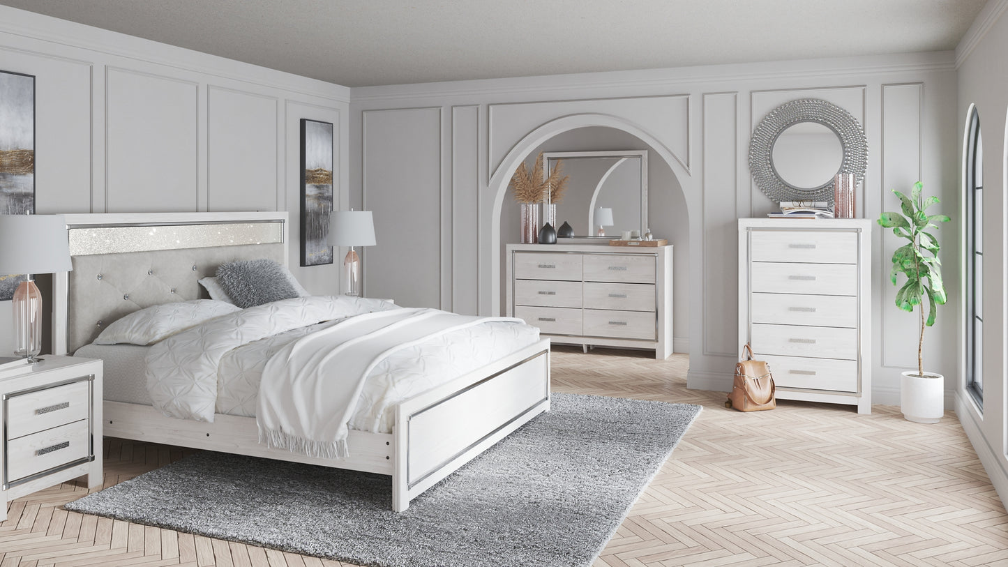 Altyra King Panel Bed with Mirrored Dresser and Chest