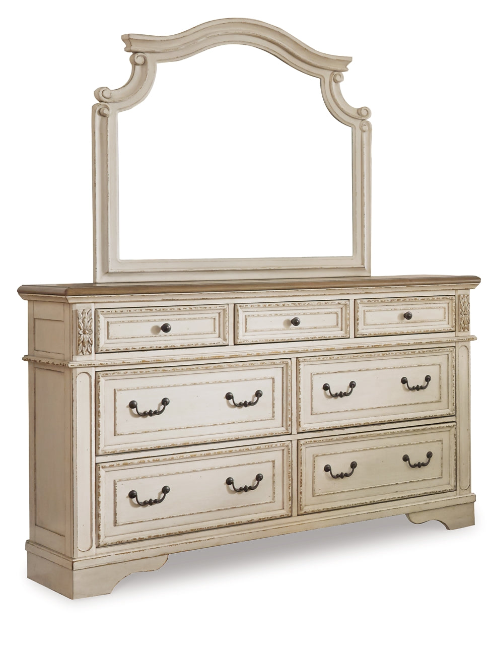 Realyn Queen Upholstered Bed with Mirrored Dresser