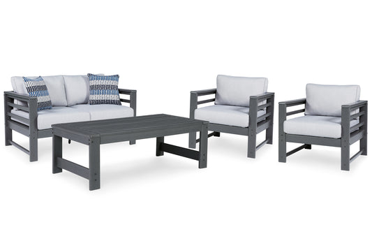 Amora Outdoor Loveseat and 2 Chairs with Coffee Table