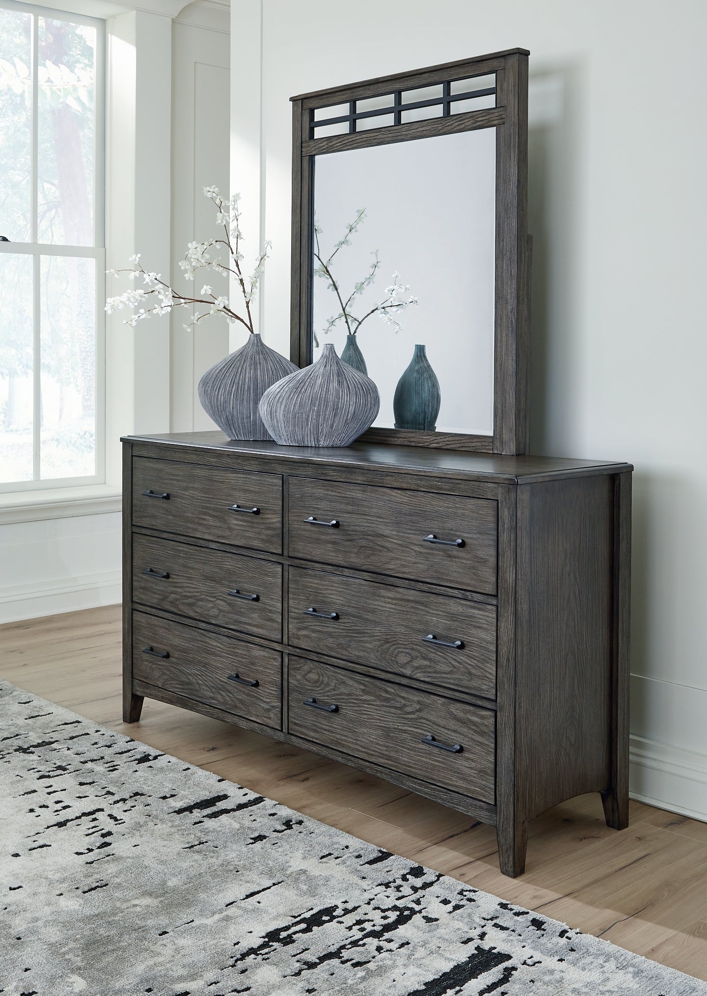 Montillan California King Panel Bed with Mirrored Dresser