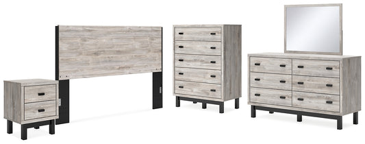 Vessalli King Panel Headboard with Mirrored Dresser, Chest and Nightstand