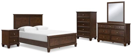 Danabrin Queen Panel Bed with Mirrored Dresser, Chest and Nightstand