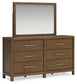 Cabalynn Queen Upholstered Bed with Mirrored Dresser and Nightstand