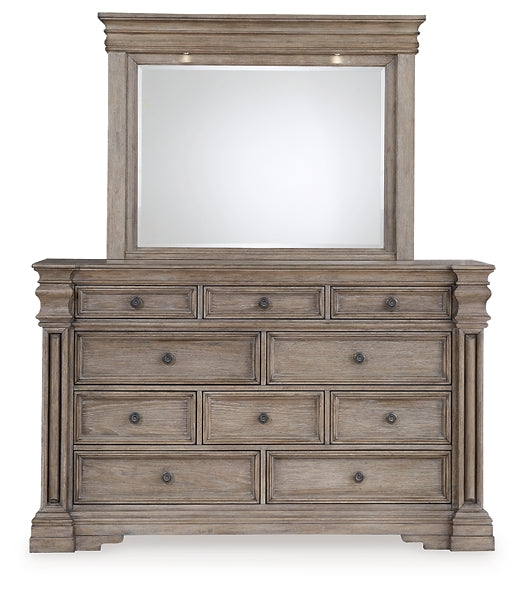 Blairhurst California King Panel Bed with Mirrored Dresser and Nightstand