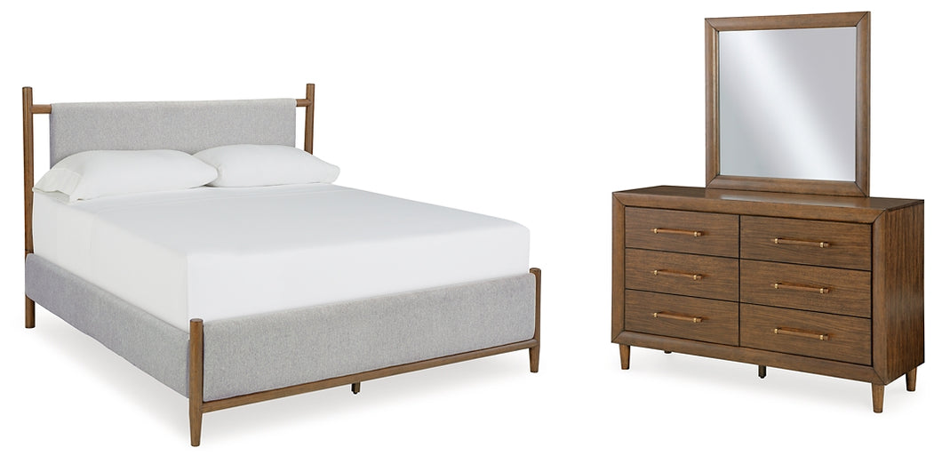 Lyncott King Upholstered Bed with Mirrored Dresser