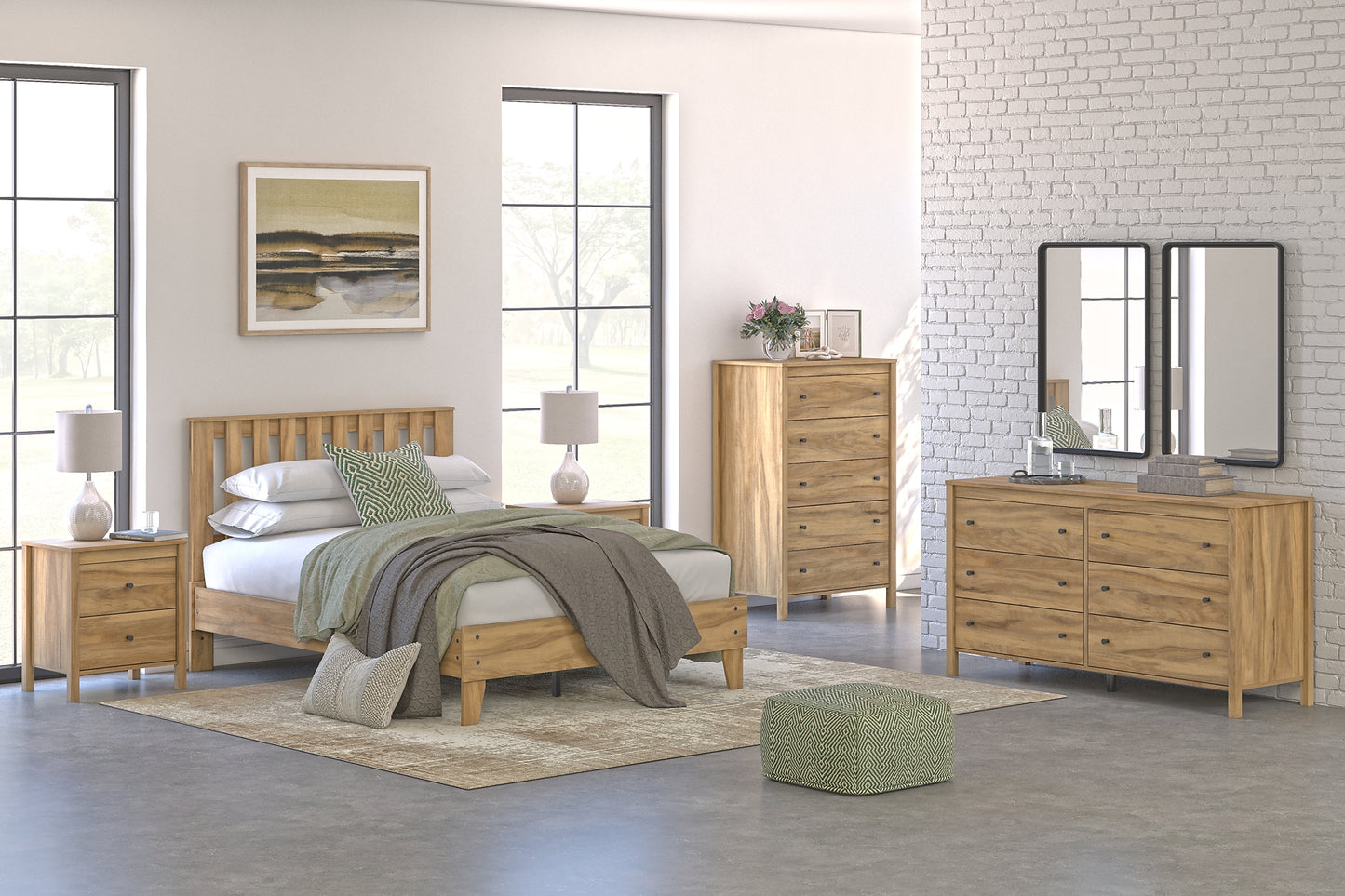 Bermacy Queen Platform Panel Bed with Dresser, Chest and Nightstand