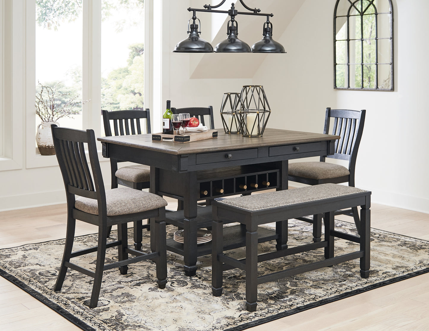 Tyler Creek Counter Height Dining Table and 4 Barstools and Bench