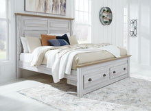 Load image into Gallery viewer, Haven Bay King Panel Storage Bed with Mirrored Dresser and Chest
